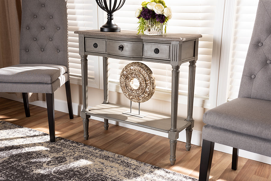 Baxton Studio Noelle French Provincial Gray Finished 1-Drawer Wood Console Table
