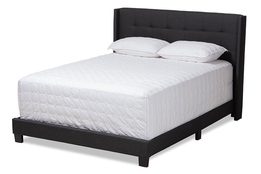 Baxton Studio Lisette Modern and Contemporary Charcoal Grey Fabric Upholstered King Size Bed