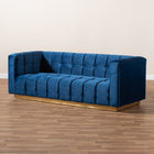Baxton Studio Loreto Glam and Luxe Navy Blue Velvet Fabric Upholstered Brushed Gold Finished Sofa