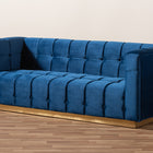 Baxton Studio Loreto Glam and Luxe Navy Blue Velvet Fabric Upholstered Brushed Gold Finished Sofa