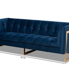 Baxton Studio Ambra Glam and Luxe Navy Blue Velvet Fabric Upholstered and Button Tufted Gold Sofa with Gold-Tone Frame