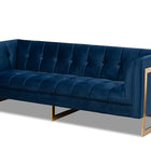 Baxton Studio Ambra Glam and Luxe Navy Blue Velvet Fabric Upholstered and Button Tufted Gold Sofa with Gold-Tone Frame