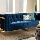 Baxton Studio Ambra Glam and Luxe Navy Blue Velvet Fabric Upholstered and Button Tufted Gold Sofa with Gold-Tone Frame