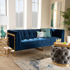 Baxton Studio Ambra Glam and Luxe Royal Blue Velvet Fabric Upholstered and Button Tufted Gold Sofa with Gold-Tone Frame