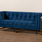 Baxton Studio Ambra Glam and Luxe Navy Blue Velvet Fabric Upholstered and Button Tufted Gold Sofa with Gold-Tone Frame