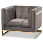 Baxton Studio Ambra Glam and Luxe Grey Velvet Fabric Upholstered and Button Tufted Armchair with Gold-Tone Frame