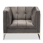 Baxton Studio Ambra Glam and Luxe Grey Velvet Fabric Upholstered and Button Tufted Armchair with Gold-Tone Frame