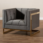 Baxton Studio Ambra Glam and Luxe Grey Velvet Fabric Upholstered and Button Tufted Armchair with Gold-Tone Frame