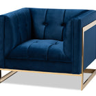 Baxton Studio Ambra Glam and Luxe Royal Blue Velvet Fabric Upholstered and Button Tufted Armchair with Gold-Tone Frame