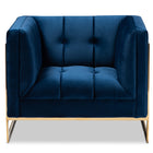 Baxton Studio Ambra Glam and Luxe Royal Blue Velvet Fabric Upholstered and Button Tufted Armchair with Gold-Tone Frame