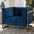 Baxton Studio Ambra Glam and Luxe Royal Blue Velvet Fabric Upholstered and Button Tufted Armchair with Gold-Tone Frame