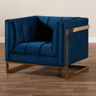 Baxton Studio Ambra Glam and Luxe Royal Blue Velvet Fabric Upholstered and Button Tufted Armchair with Gold-Tone Frame