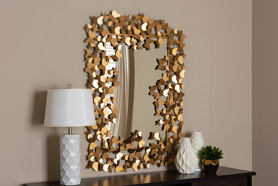 Baxton Studio Idalia Modern and Contemporary Antique Gold Finished Butterfly Accent Wall Mirror