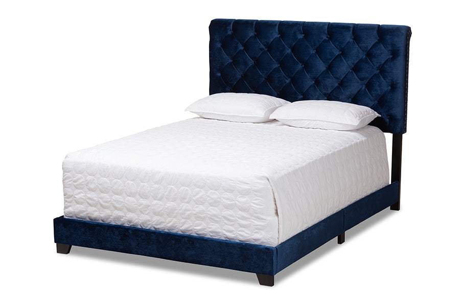 Baxton Studio Candace Luxe and Glamour Navy Velvet Upholstered King Size Bed