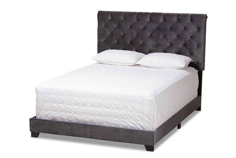 Baxton Studio Candace Luxe and Glamour Dark Grey Velvet Upholstered King Size Bed