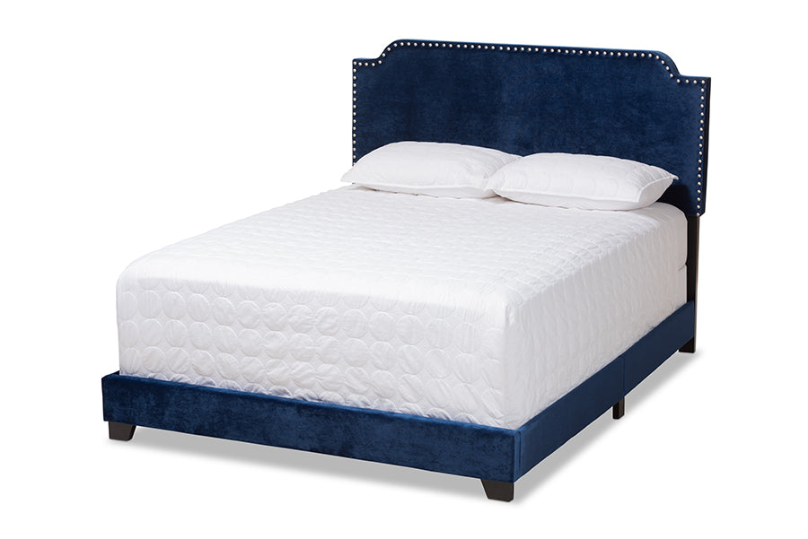 Baxton Studio Darcy Luxe and Glamour Navy Velvet Upholstered Queen Size Bed