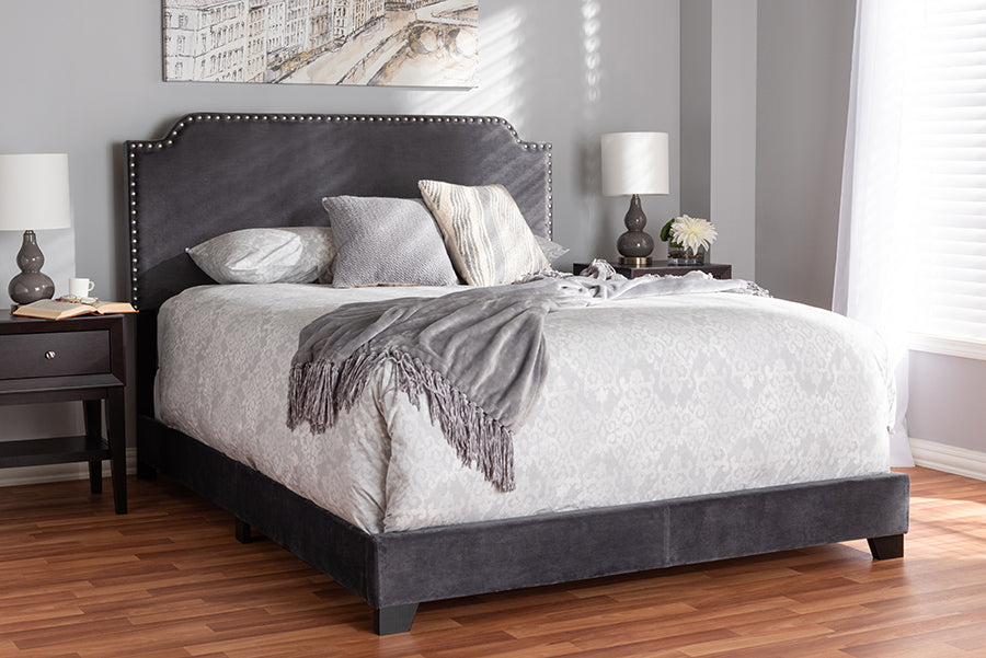 Baxton Studio Darcy Luxe and Glamour Dark Grey Velvet Upholstered King Size Bed