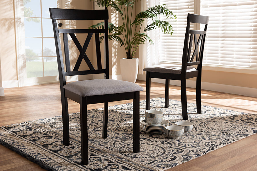 Baxton Studio Rosie Modern and Contemporary Grey Fabric Upholstered and Espresso Brown Finished Dining Chair Set of 2