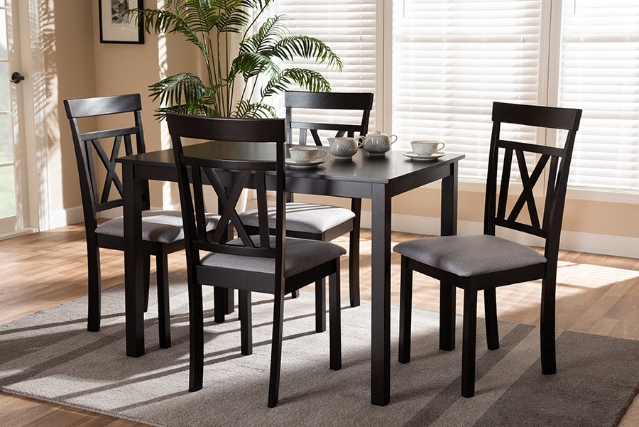 Baxton Studio Rosie Modern and Contemporary Espresso Brown Finished and Grey Fabric Upholstered 5-Piece Dining Set
