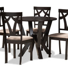 Baxton Studio Reagan Modern and Contemporary Sand Fabric Upholstered and Dark Brown Finished Wood 5-Piece Dining Set