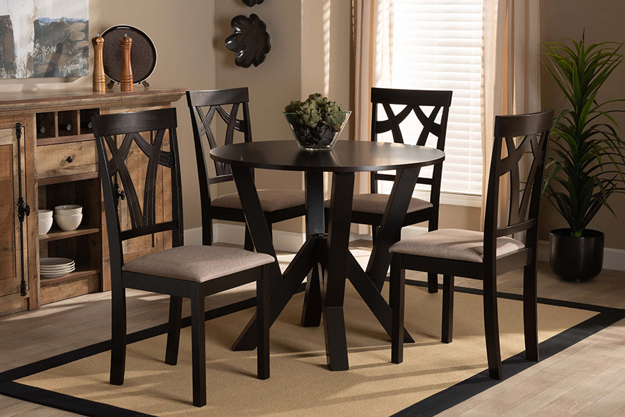 Baxton Studio Reagan Modern and Contemporary Sand Fabric Upholstered and Dark Brown Finished Wood 5-Piece Dining Set