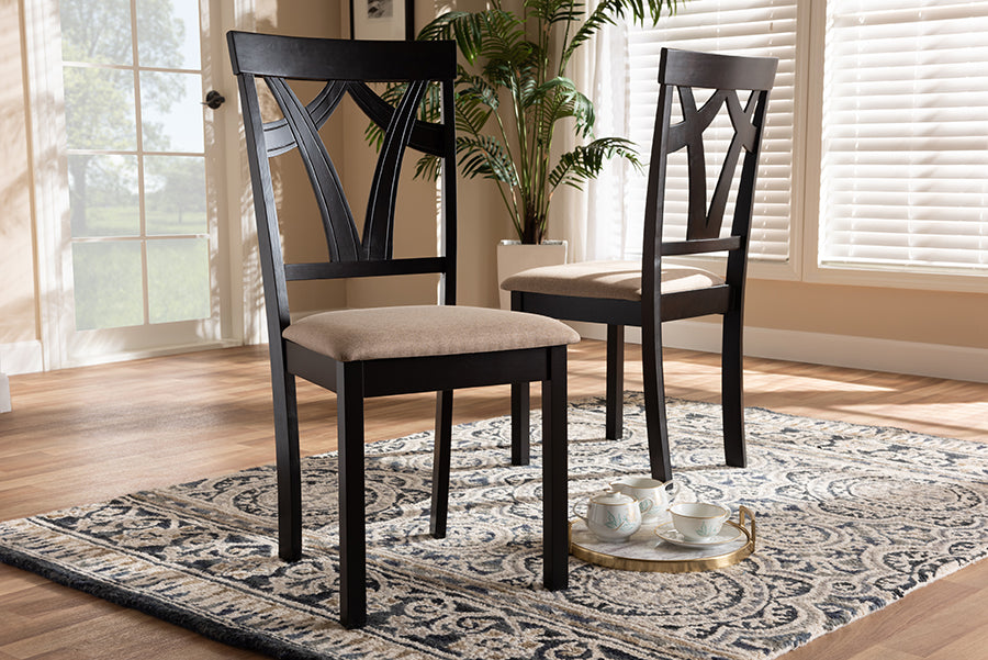 Baxton Studio Sylvia Modern and Contemporary Sand Fabric Upholstered and Espresso Brown Finished Dining Chair Set of 2