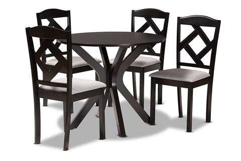 Baxton Studio Carlin Modern Transitional Grey Fabric Upholstered and Dark Brown Finished Wood 5-Piece Dining Set