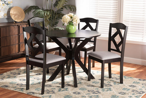 Baxton Studio Carlin Modern Transitional Grey Fabric Upholstered and Dark Brown Finished Wood 5-Piece Dining Set