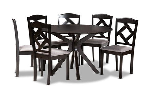 Baxton Studio Carlin Modern Transitional Grey Fabric Upholstered and Dark Brown Finished Wood 7-Piece Dining Set