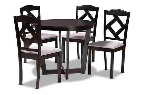 Baxton Studio Morigan Modern Transitional Grey Fabric Upholstered and Dark Brown Finished Wood 5-Piece Dining Set