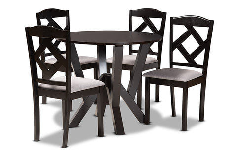 Baxton Studio Riona Modern Transitional Grey Fabric Upholstered and Dark Brown Finished Wood 5-Piece Dining Set