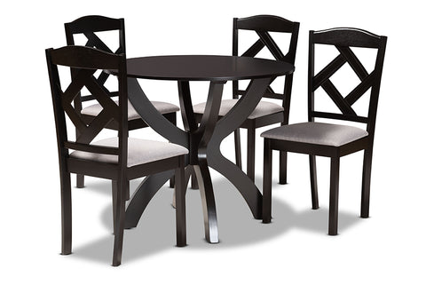 Baxton Studio Nesa Modern Transitional Grey Fabric Upholstered and Dark Brown Finished Wood 5-Piece Dining Set