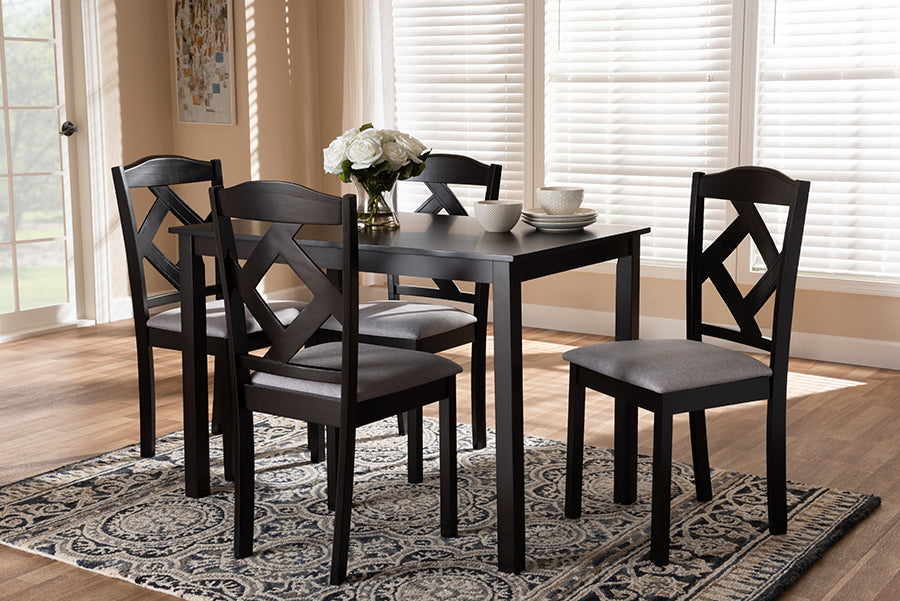 Baxton Studio Ruth Modern and Contemporary Espresso Brown Finished and Grey Fabric Upholstered 5-Piece Dining Set