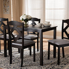 Baxton Studio Ruth Modern and Contemporary Espresso Brown Finished and Grey Fabric Upholstered 5-Piece Dining Set