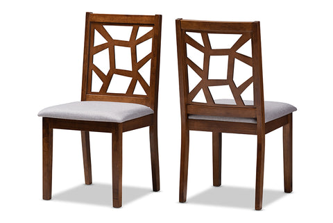 Baxton Studio Abilene Mid-Century Grey Fabric Upholstered and Walnut Brown Finished Dining Chair Set of 2