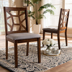 Baxton Studio Abilene Mid-Century Grey Fabric Upholstered and Walnut Brown Finished Dining Chair Set of 2
