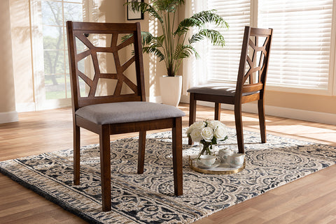 Baxton Studio Abilene Mid-Century Grey Fabric Upholstered and Walnut Brown Finished Dining Chair Set of 2