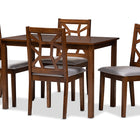 Baxton Studio Abilene Mid-Century Walnut Finished and Grey Fabric Upholstered 5-Piece Dining Set