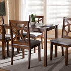Baxton Studio Abilene Mid-Century Walnut Finished and Grey Fabric Upholstered 5-Piece Dining Set
