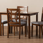 Baxton Studio Abilene Mid-Century Walnut Finished and Grey Fabric Upholstered 5-Piece Dining Set