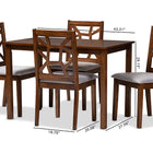 Baxton Studio Abilene Mid-Century Walnut Finished and Grey Fabric Upholstered 5-Piece Dining Set