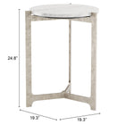 Zuo Barmas Side Table White & Silver