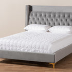 Baxton Studio Valery Modern and Contemporary Dark Gray Velvet Fabric Upholstered King Size Platform Bed with Gold-Finished Legs