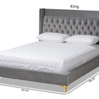 Baxton Studio Valery Modern and Contemporary Dark Gray Velvet Fabric Upholstered King Size Platform Bed with Gold-Finished Legs
