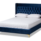 Baxton Studio Valery Modern and Contemporary Navy Blue Velvet Fabric Upholstered Queen Size Platform Bed with Gold-Finished Legs