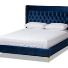 Baxton Studio Valery Modern and Contemporary Navy Blue Velvet Fabric Upholstered King Size Platform Bed with Gold-Finished Legs