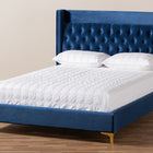 Baxton Studio Valery Modern and Contemporary Navy Blue Velvet Fabric Upholstered Queen Size Platform Bed with Gold-Finished Legs