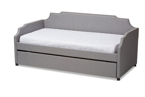 Baxton Studio Ally Modern and Contemporary Grey Fabric Upholstered Twin Size Sofa Daybed with Roll Out Trundle Guest Bed