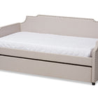 Baxton Studio Ally Modern and Contemporary Beige Fabric Upholstered Twin Size Sofa Daybed with Roll Out Trundle Guest Bed