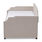 Baxton Studio Ally Modern and Contemporary Beige Fabric Upholstered Twin Size Sofa Daybed with Roll Out Trundle Guest Bed